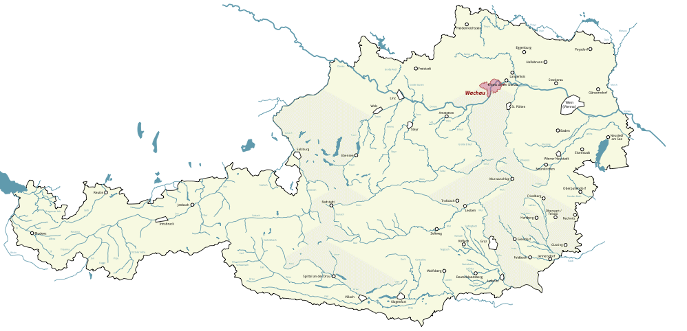 Map of Austria showing the Wachau wine region