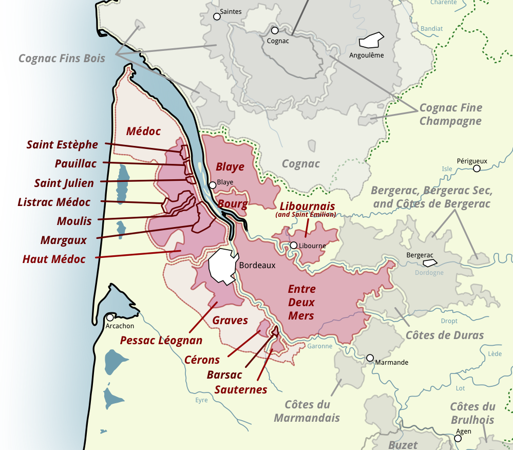 Map of Bordeaux wine regions