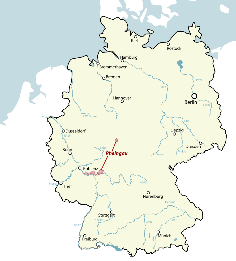 Map of Germany showing the Rheingau wine region