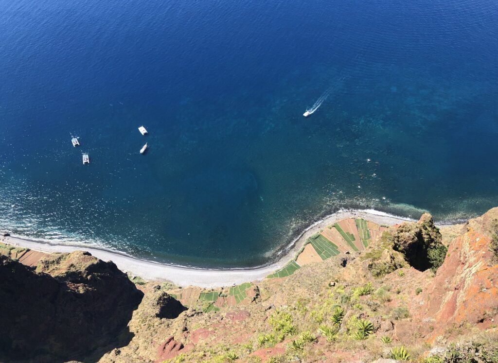 Steep view down cliffs