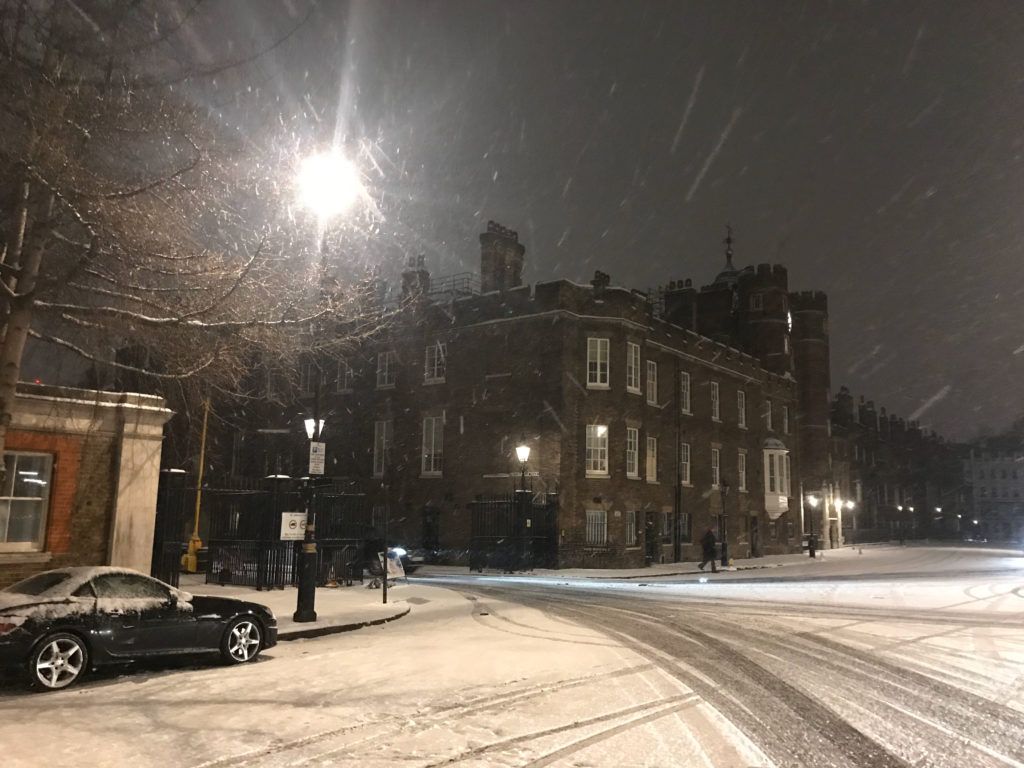 St. James's Palace looking very festive in the snow