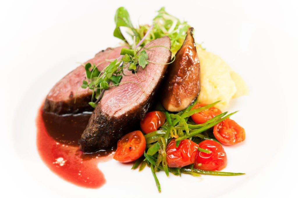 We think is a perfect match for glazed duck with cherry tomatoes, figs and truffle oil