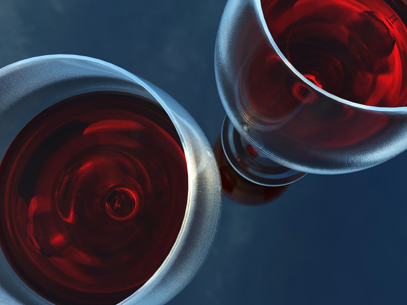 Two glasses of wine seen from above